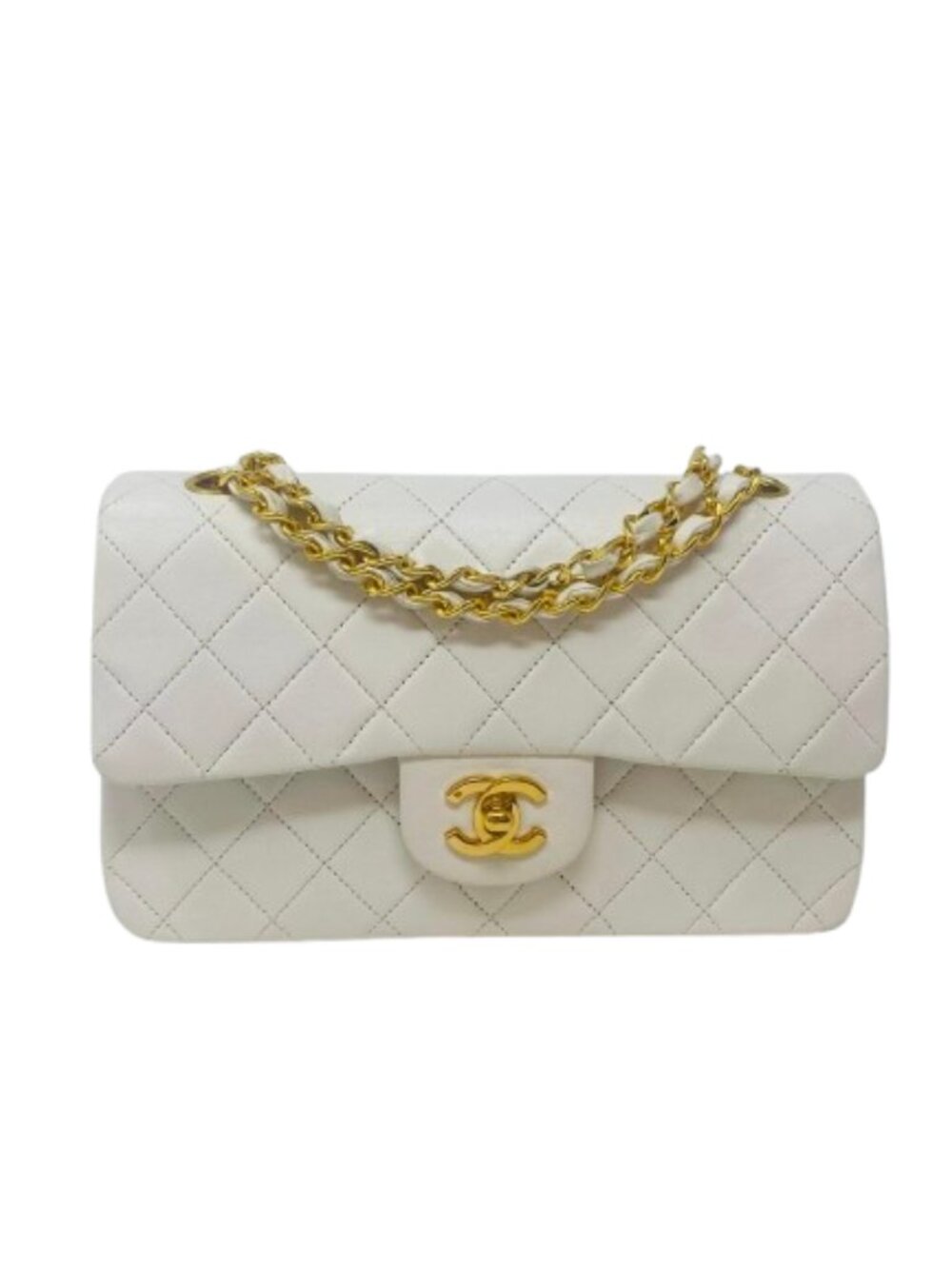 White Chanel Flap Bag Small Classic Flap White Lambskin Gold Hardware Vintage - Picture 2 of 15